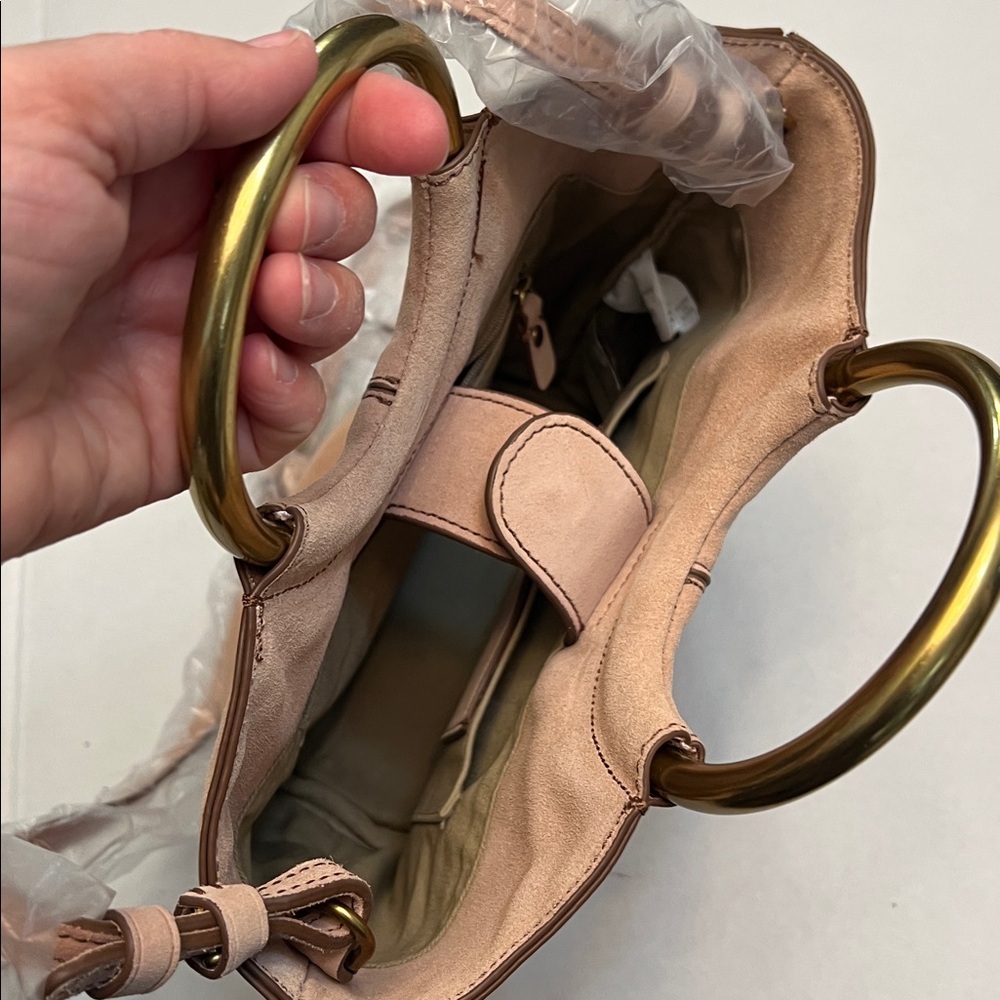 J.CREW SUEDE BUCKET BAG CROSSBODY BLUSH WITH BRASS HANDLES - Picture 15 of 17
